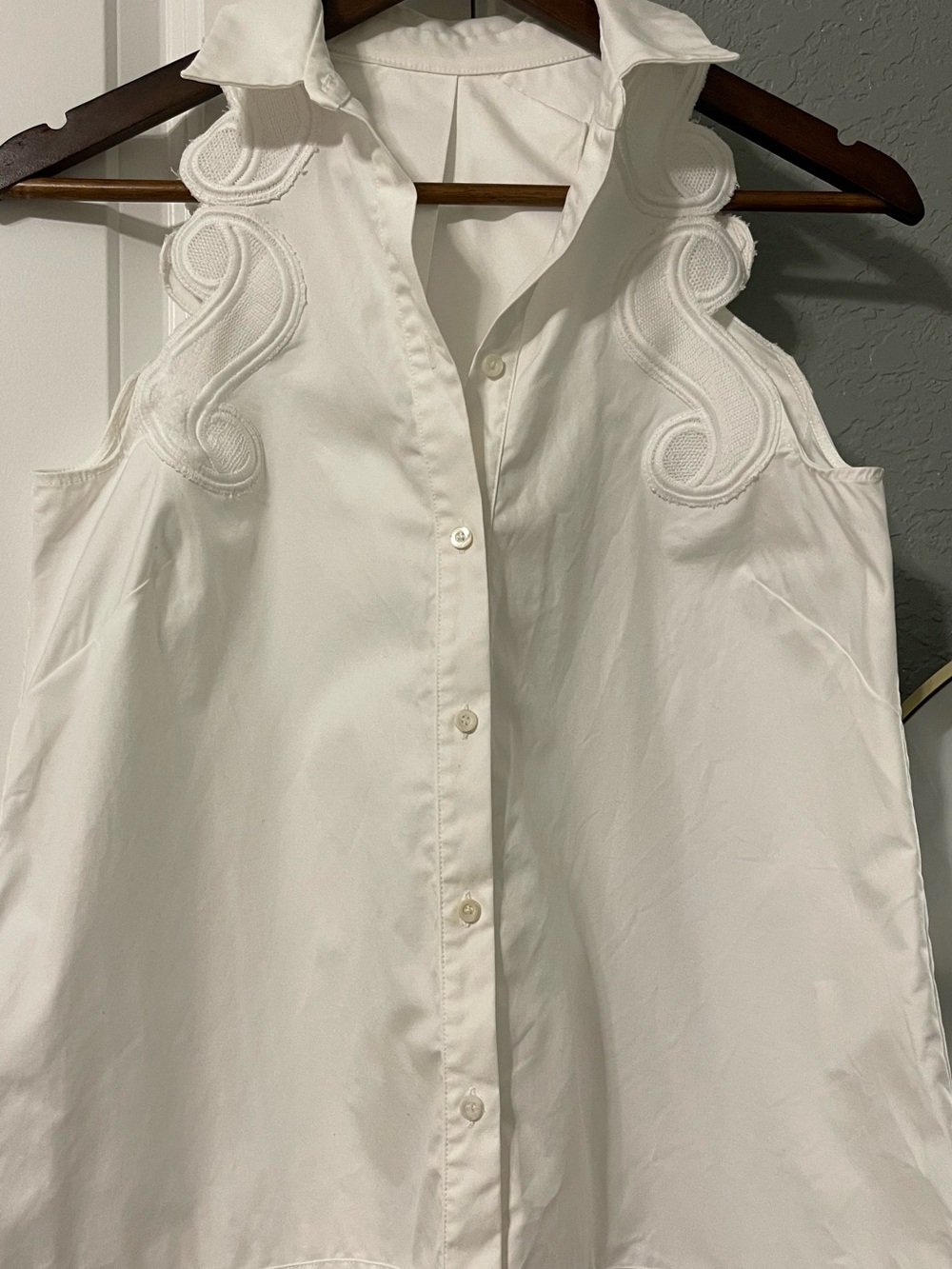 White Eyelet-Detail Sleeveless Button Front Top